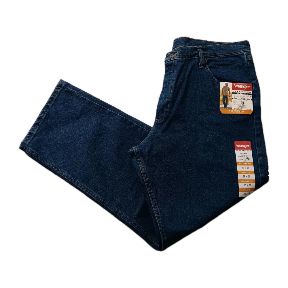 Wrangler Jeans Mens Five Star Heritage Dark Wash Denim Relaxed Fit Outdoor